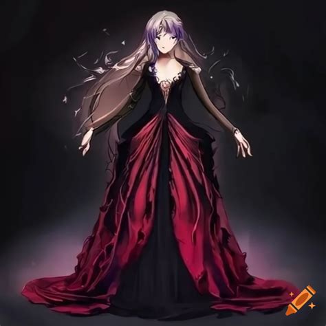 Anime Queen In Black Rose Filled Gown On Craiyon