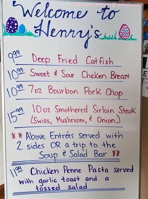 Menu at Henry's Restaurant, Ottawa