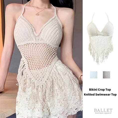 New Crochet Bikini Crop Top Knitted Swimwear Top Beach Wear Outfit For Women BB Shopee Philippines