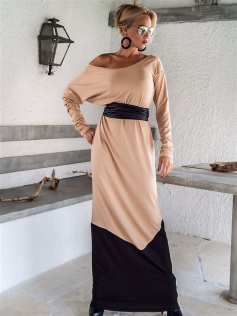 Nude Taupe Black Maxi Dress Nude Taupe Black Kaftan Plus Etsy
