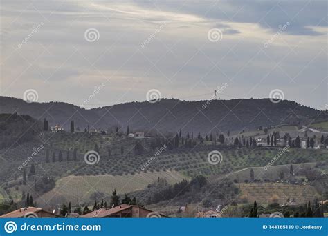 Cloudy Foggy Rural Tuscany Landscape In Italy Stock Image Image Of