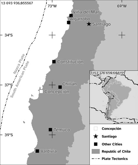 Map of Central Chile highlighting important cities and South America’s ...