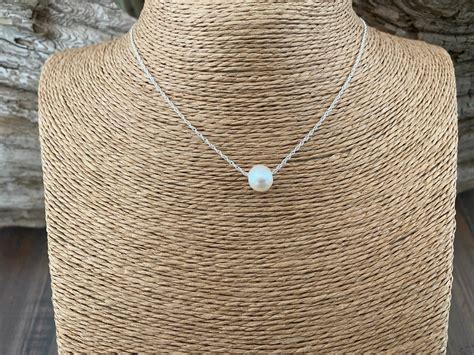 Floating Freshwater Pearl Necklace Sterling Silver Rope Chain Necklace Pearl Necklace Round