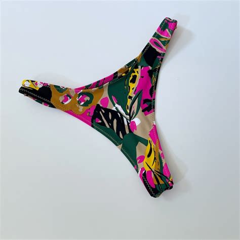 Women S High Leg Thong Bikini Bottom Jungle Print Etsy