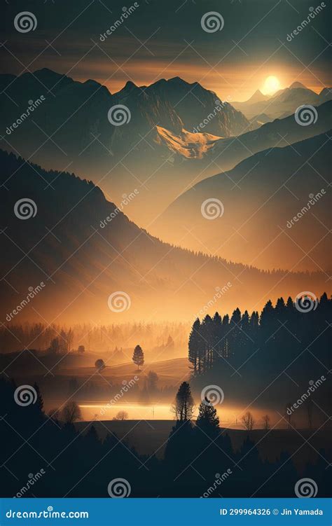 Foggy Autumn Sunrise in the Mountains. Landscape with Fog Stock ...