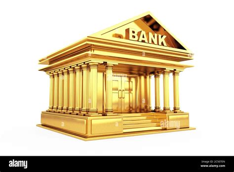 Golden Bank Building on a white background. 3d Rendering Stock Photo ...