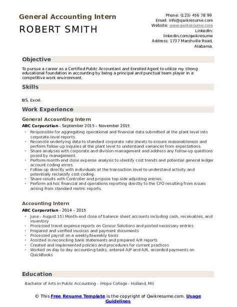 10 Accounting Intern Resume Samples Templates For 2025