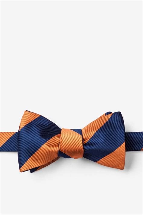 Orange Navy Striped Self Tie Bow Tie Casual Bow Tie Ties