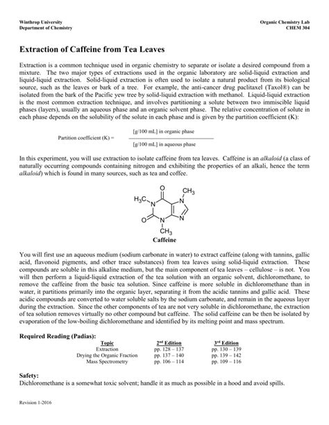 Extraction Of Caffeine From Tea Heather Parr