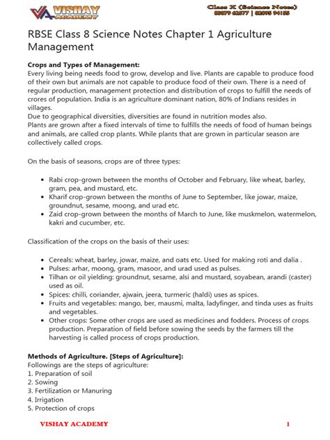 RBSE Class 8 Science Notes Chapter 1 Agriculture Management - RBSE ...