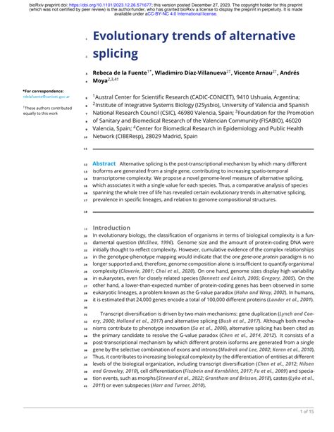 Pdf Evolutionary Trends Of Alternative Splicing