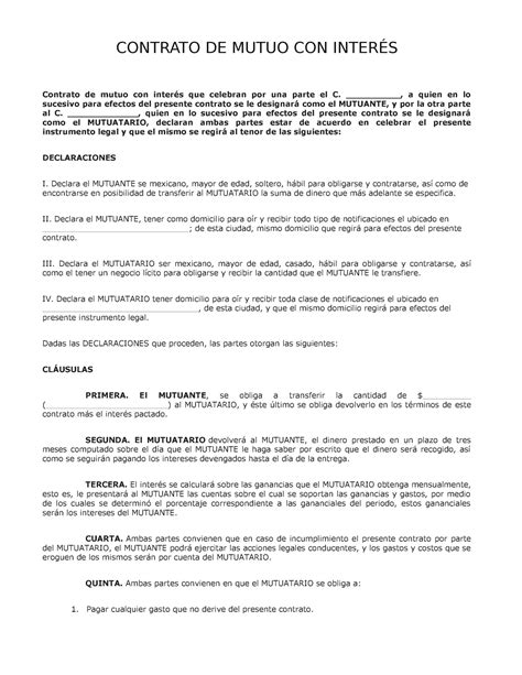 Contrato De Mutuo Con Inters Y Garanta Hipotecaria Contrato De Mutuo