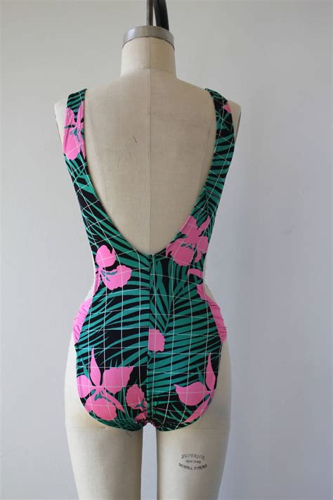 Vintage 1980s Swimsuit 80s One Piece Bathing Suit 80s Teal Etsy