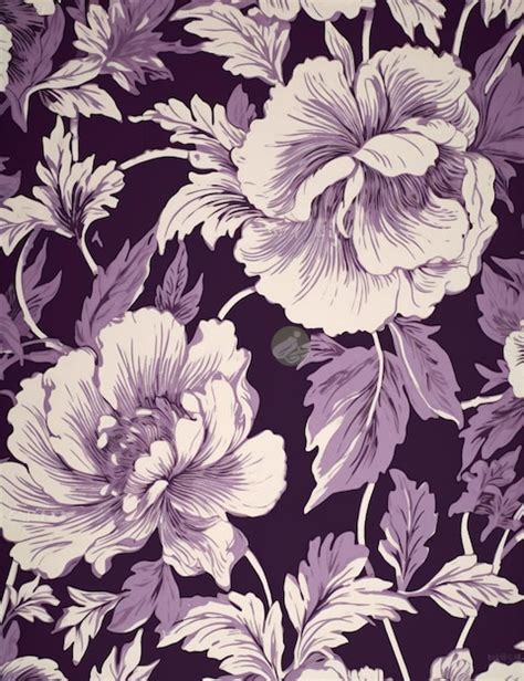 Premium AI Image | Purple and white floral wallpaper with leaves and flowers on a purple ...