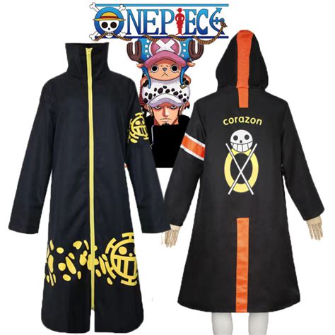 Anime One Piece Costume Trafalgar Law Cosplay Cloak Black Hooded Trench