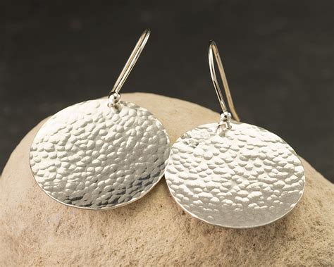 Silver Hammered Disc Earrings Large Sterling Silver Earrings