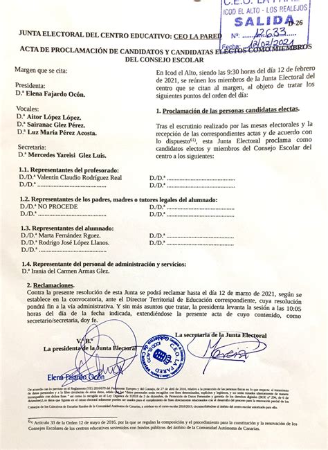 Acta De Proclamaci N De Candidatos As Electos Como Miembros Del Consejo