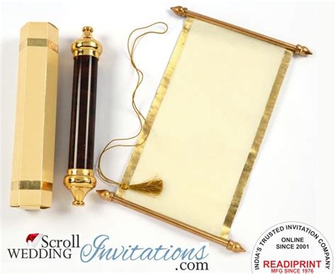 S1059, Gold Color, Shimmery Finish Paper, Scroll Invitations, Jewish Invitations, Box Scrolls ...