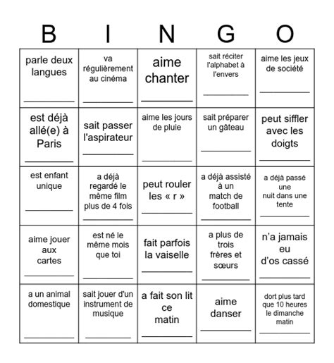 Bingo De La Connaissance Des Autres Trouve Quelqu Un Qui Bingo Card