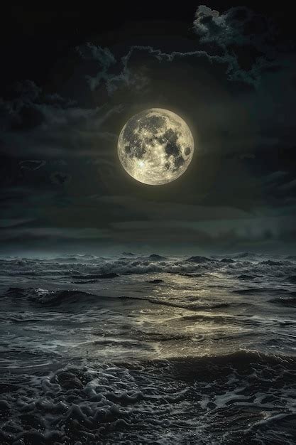 Premium Photo Full Moon Over Dark Black Sky At Night