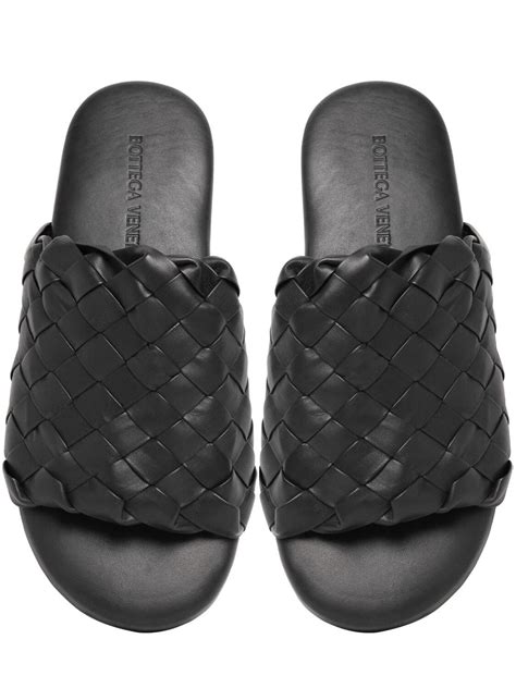 Bottega Veneta Intrecciato Leather Slide Sandals In Black For Men Lyst