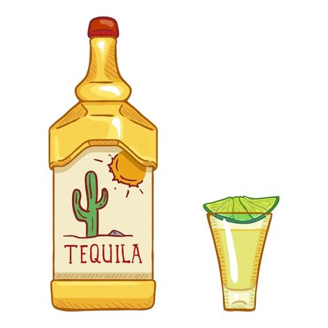 Premium Vector Vector Cartoon Illustration Tequila Bottle And Shot