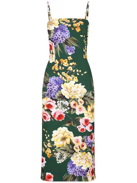 Dolce Gabbana Garden Print Midi Dress Modesens