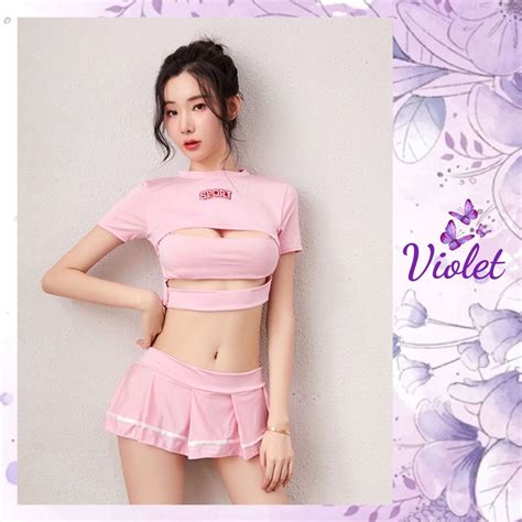 Jual Violet Lingerie Set Cosplay Seksi Rok Mini Pakain Wanita Sexy