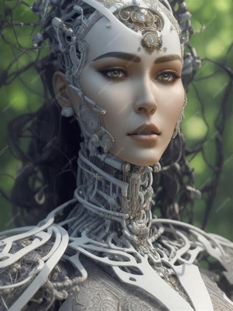 Premium Ai Image Android Face Women Complex 3d Render Ultra Detailed