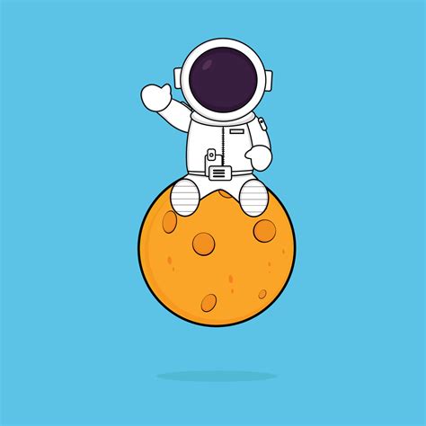 Cute Astronaut Sitting On The Moon Waving 9958332 Vector Art At Vecteezy