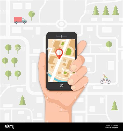 Mobile Gps Navigation On Mobile Phone With Map And Pin Vector