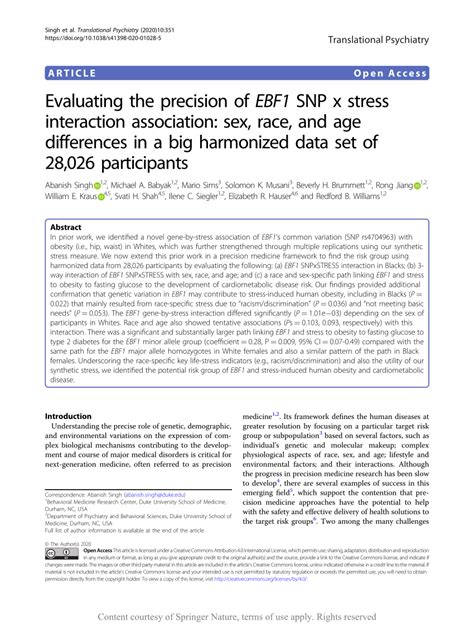 Pdf Evaluating The Precision Of Ebf1 Snp X Stress Interaction