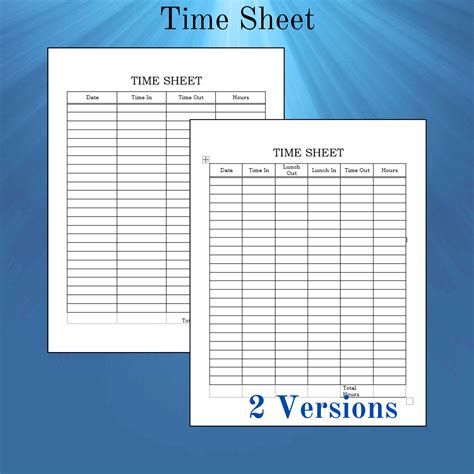 Time Sheet Template Page Printable - Etsy