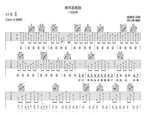 来不及告别吉他谱 一只白羊 C调吉他弹唱谱 琴谱网