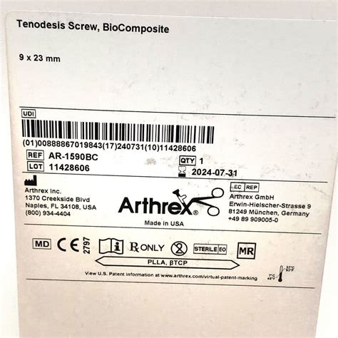 New ARTHREX REF AR 1590BC TENODESIS SCREW BIOCOMPOSITE EXP 2024 07