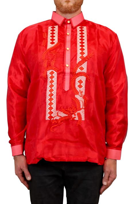 Red Long Sleeve Organza Barong Tagalog Order Us Size