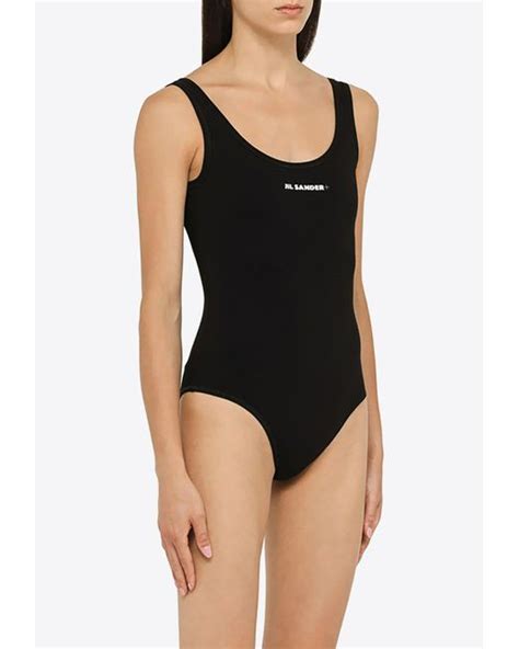 Jil Sander Logo Printed One Piece Bikini In Black Lyst