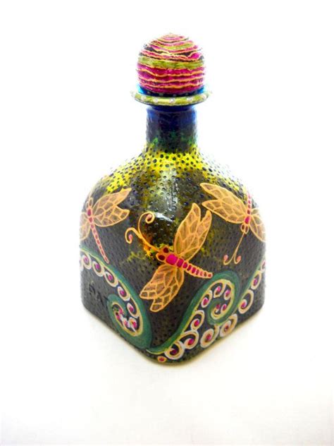 Dragonfy Patron Glass Decanter Hand Painted Glass Art Home Decor