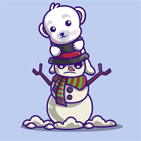 Lindo Personaje De Oso Polar Jugando Con Mu Eco De Nieve Vector Premium