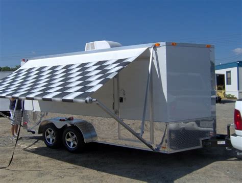 7x16 Enclosed Motorcycle Cargo Trailer Ac Unit Awning White Race Trailer New Ebay