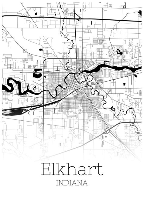 Elkhart Indiana City Map Poster Picture Metal Print Paint By