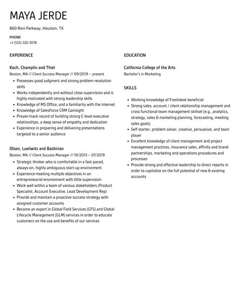 Client Success Manager Resume Samples Velvet Jobs