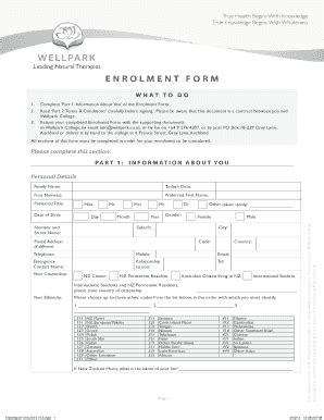 Fillable Online Wellpark Co Leading Natural Therapies Enrolment Form