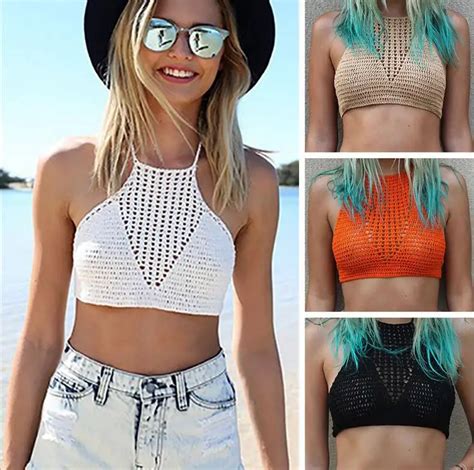 2018 Sexy Handmade Crochet Bikini Cotton Crop Top Bikinis Knitted