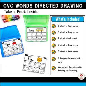 Cvc Words Directed Drawing Task Cards United Teaching