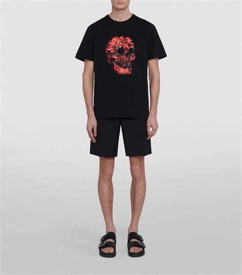 Mens Alexander Mcqueen Neutral Floral Skull Graphic T Shirt Harrods Uk