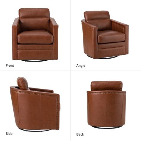 Eulalia Wooden Upholstery Wide Genuine Leather Swivel Chair With