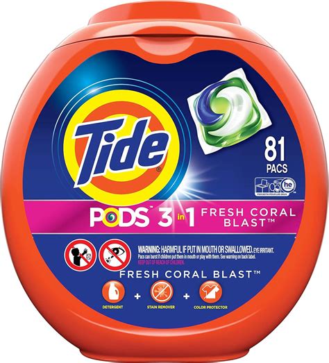 Tide PODS Laundry Detergent Liquid Pacs Tub Fresh Coral Blast Scent 3