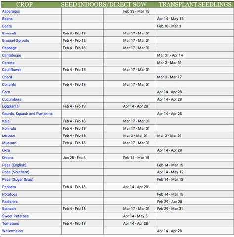 Vegetable Planting Timeline For North Texas