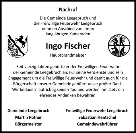 Traueranzeigen Von Ingo Fischer Trauer Anzeigen De